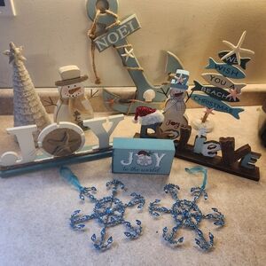 11 Pc Coastal Christmas Home Accent Set - Blue and White
